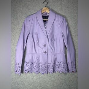 Terry Lewis Classic Luxuries Lavender Leather Scalloped Lined Blazer xs s